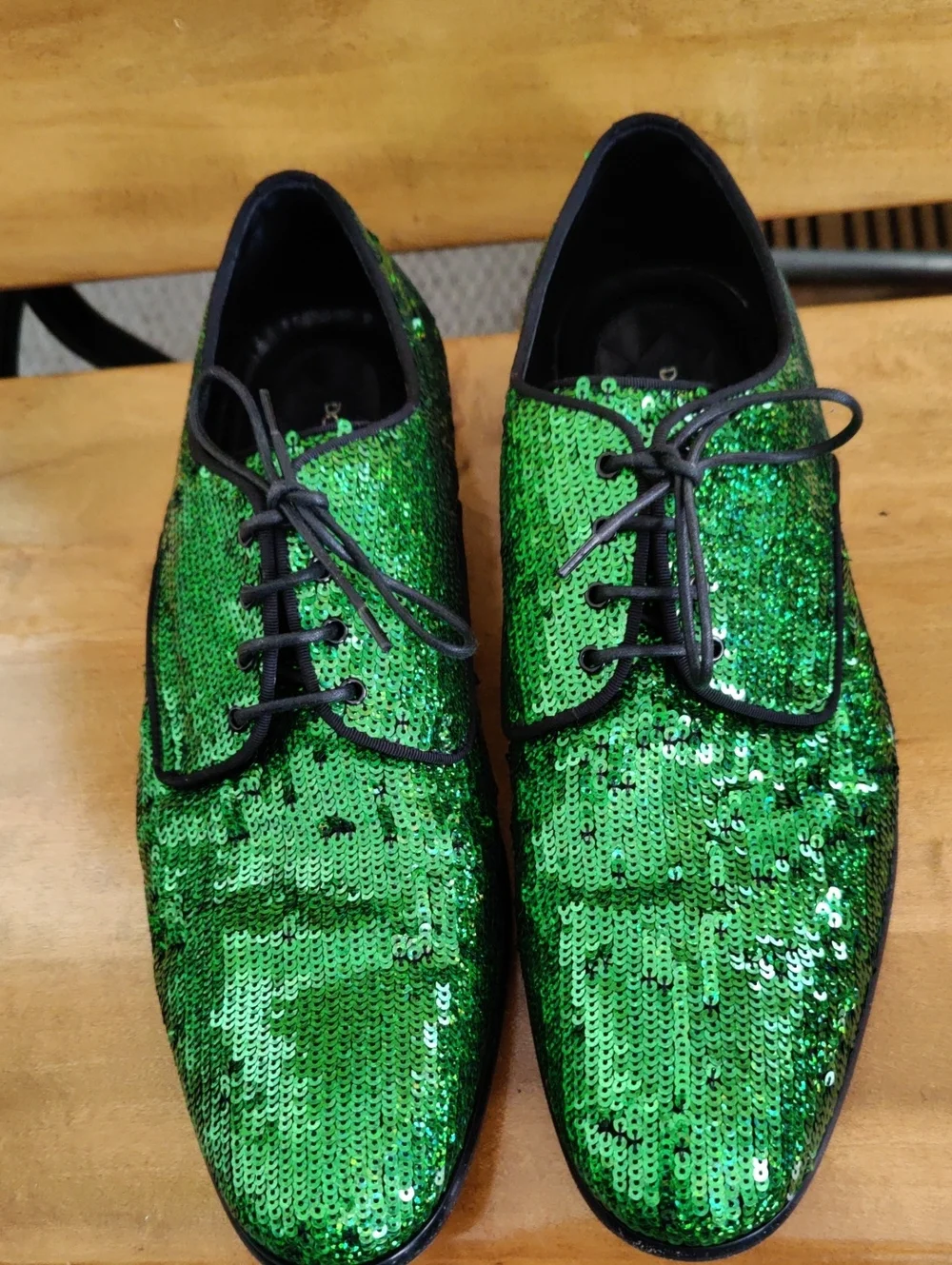Dolce & Gabbana Green Sequin Raffaello Derby Shoes Size 11 Made In Italy